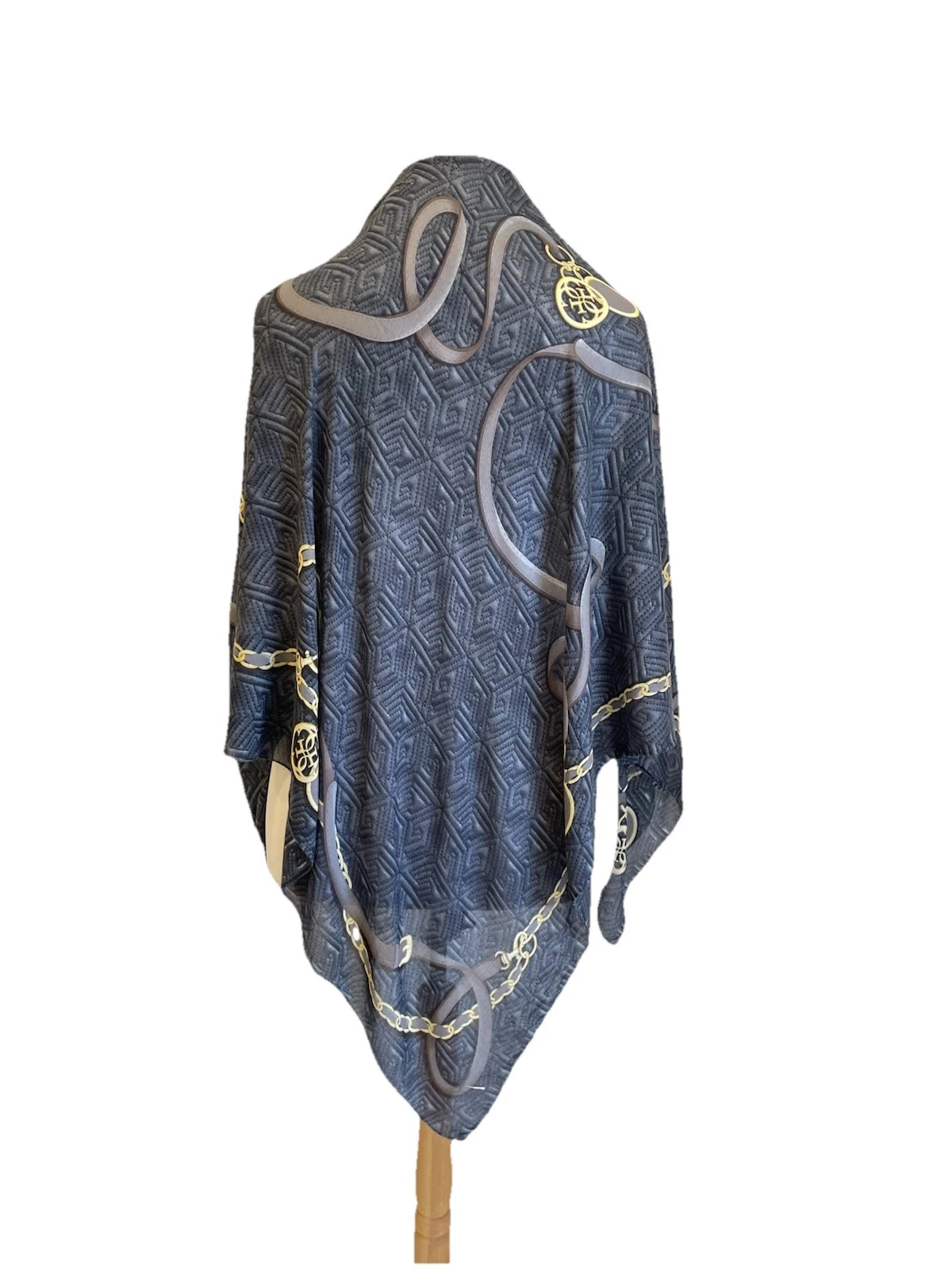 Gray Gold Chain Geometric Poncho Wrap Scarf Lightweight Shawl #A93