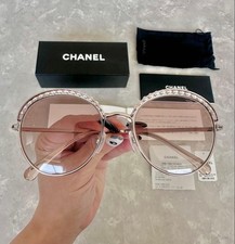 Chanel 4247-H Perla Rosa Dorado Metal Redondo Gafas de Sol Rosa Beige Degradado Lente