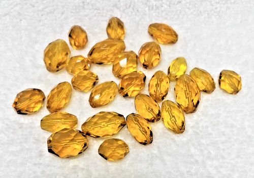 25 Vintage Oval Golden Yellow Faceted Cut Glass Beads 1/2 L to 3/4 L
