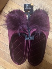 INC Womens Slippers Slides X-Large 11-12 Maroon Red with Pom Pom New w/Tags 119
