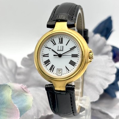 Dunhill Millennium Date Quartz Watch 33mm White Dial Black Band wrist 19cm