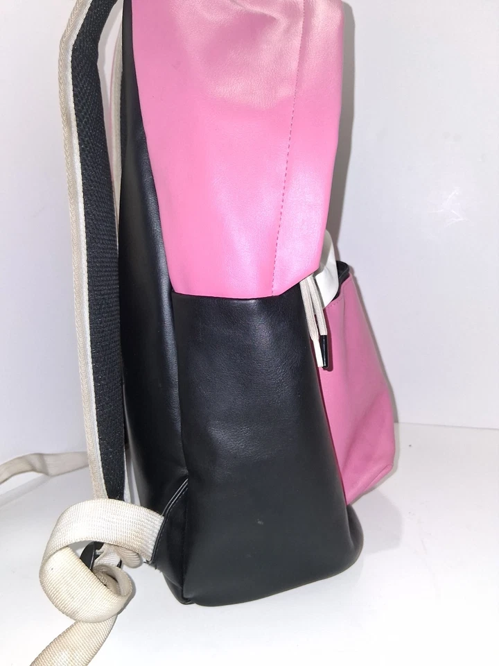 Nike Air Jordan Mujer Mochila Rosa Negro Cuero Logo Cremallera Alrededor Bloque de Color Foto 3 de 4