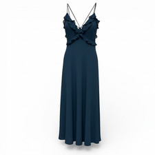 Forever 21 Teal Ruffled Chiffon Crisscross Midi Dress M | Wedding Date Cocktail