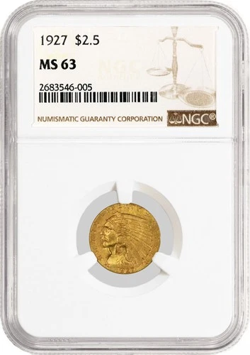 1927 $2.50 Indian Head Quarter Eagle Gold NGC MS63 Brilliant Uncirculated Coin