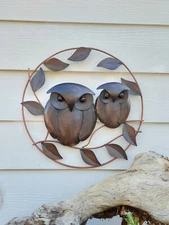 Owl Duo Flamed Steel Wall Art  - 18" Diam. - May be used indoors or outdoors