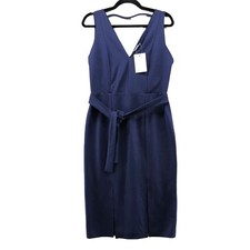 NWT Asos Sleeveless Sheath Dress Size 8 Blue V-Neck Tie Waist Cocktail Formal