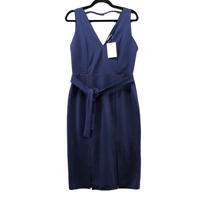 NWT Asos Sleeveless Sheath Dress Size Blue V-Neck Tie Waist Cocktail  Formal