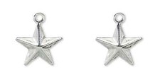 50 Silver Plated Brass 10x10mm Double Sided Star Drop Charms