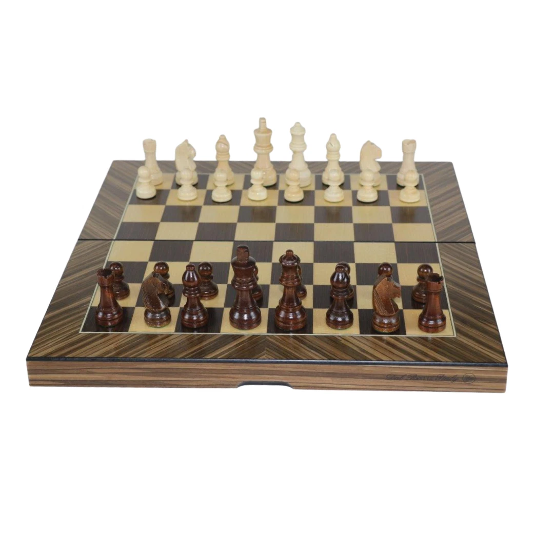 NEW Dal Rossi Folding Palisander Finish Chess Set 16 inch board w/ Timber Pieces