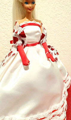 barbie with white dress and red hearts Barbie x Unique Vintage Red Hearts Loving You Swing Dress
