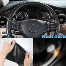 Genuine Leather DIY Car Steering-Wheel Cover Anti-slip For 15"/38 cm Black US