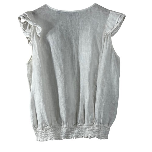 Marc New York Damen Top weiß 100% Leinen V-Ausschnitt Flatterärmel Bluse Gr. L - Bild 3 von 6