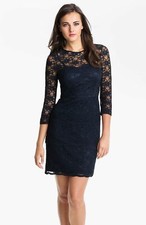 Eliza J Illusion Sleeve Lace Sheath Dress Sz 6 Navy