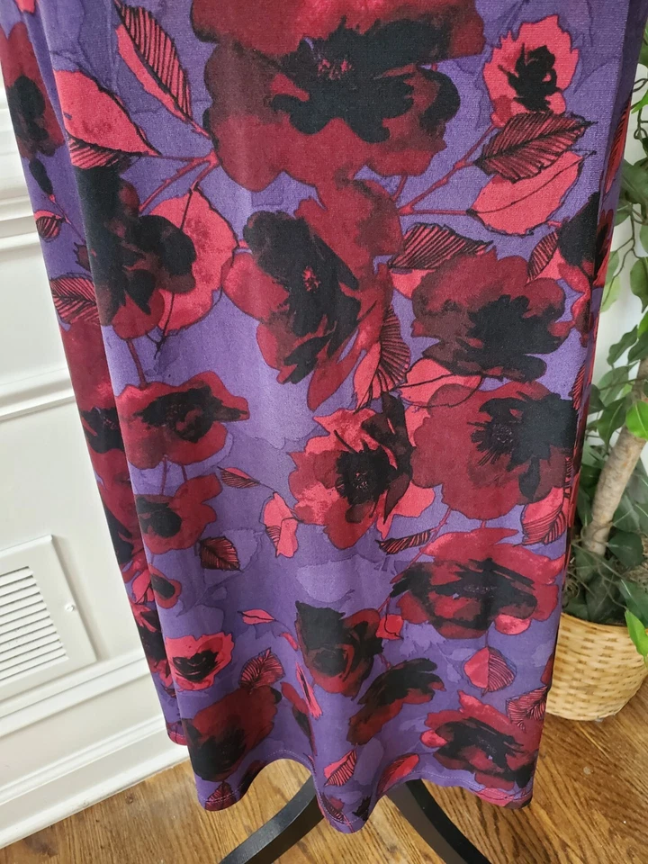 George Women's Purple Floral Polyester V-Neck 3/4 Sleeve Knee Length Dress XL - Image 4 of 4
