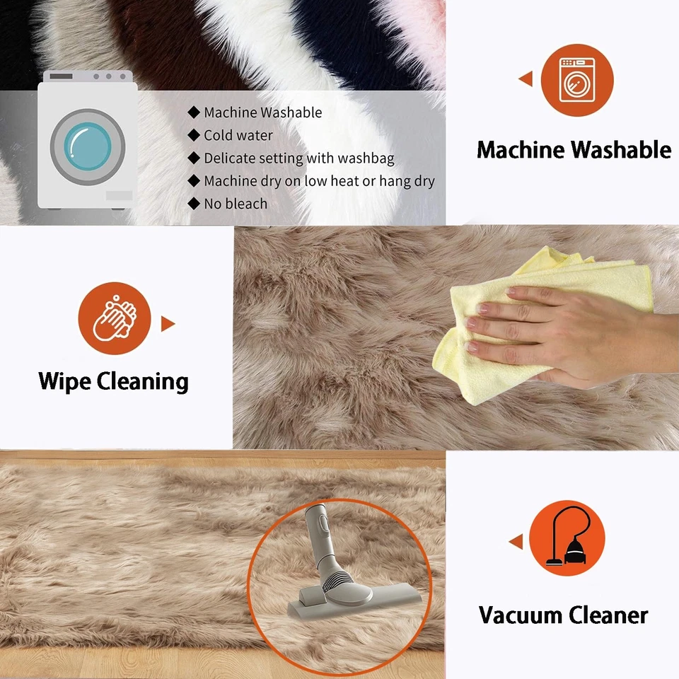 Brown Fluffy Area Rug Fuzzy Furry Faux Fur Sheepskin Rug for Living Room Bedroom - Image 4 of 4