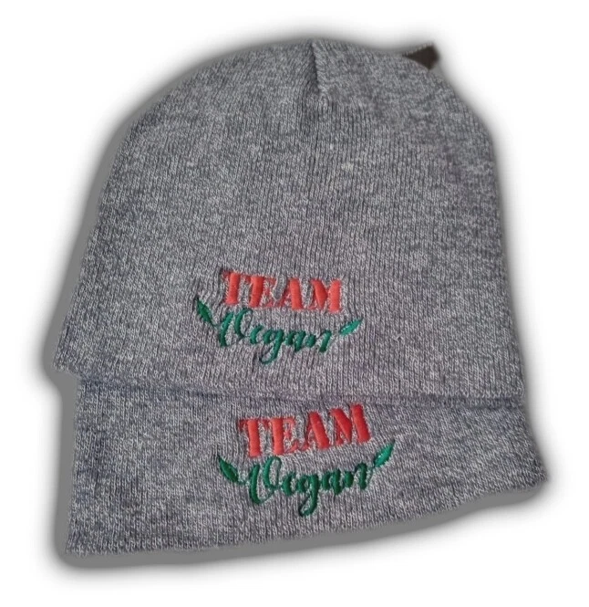 3 x TEAM VEGAN vegetarian custom embroidered knitted beanie hat THREE PACK