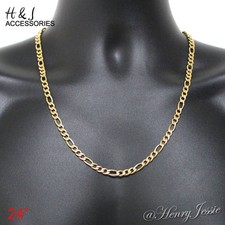 24"MEN Stainless Steel 5mm Gold Plated Figaro Link Chain Necklace