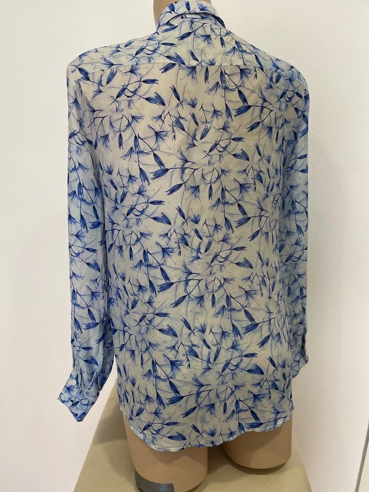 FILOSOFÍA Alberta Ferretti Camisa Top Blusa Azul Blanco Floral Seda IT40-UK8-S🫐 Foto 3 de 4