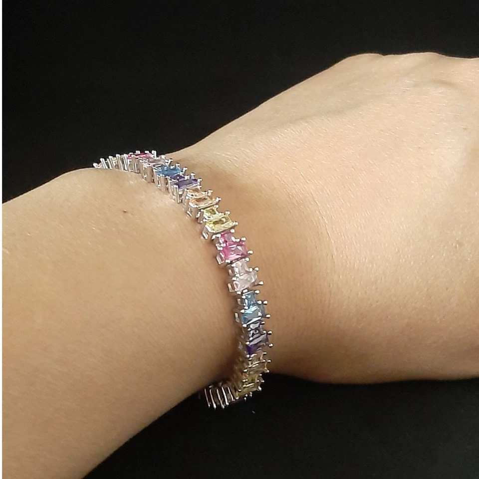 Pulsera Tenis Multi Piedra, Piedras Preciosas Naturales Multicolor, Regalos Día de la Madre Foto 4 de 4