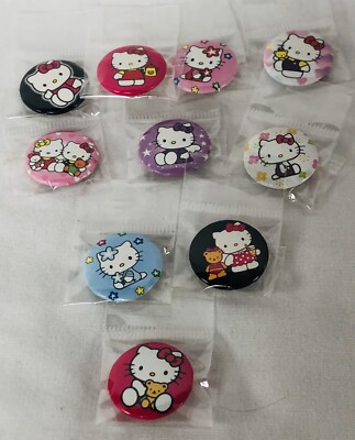 Lot of 10 Hello Kitty Metal Badge Pin Back 1  Round For Jackets Bags Shoes Pants
