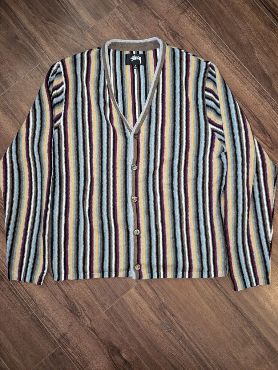 STUSSY Cardigan Light bluexYellowxBlack etc.(Border) M STUSSY Cardigan Light bluexYellowxBlack etc.(Border) M