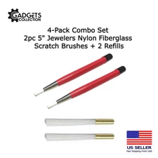 5" Fiber Glass Scratch Brush Pen Retractable Bristles Rust Dust Remover + Refill