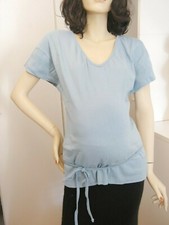 Tee shirt col V MC grossesse coton bio BETTINA T 1 bleu ciel Cherry on the cake