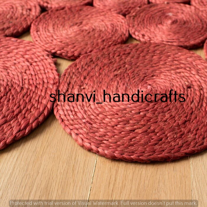 Bohemian Red Colour Round Rug Jute Rug Hand Braided Rug Jute Rug 7 Feet Area Rug - Image 3 of 3
