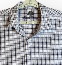 Robert Graham Button Shirt Flip Cuff Mens 2XL Cotton Purple Plaid Preppy Corp