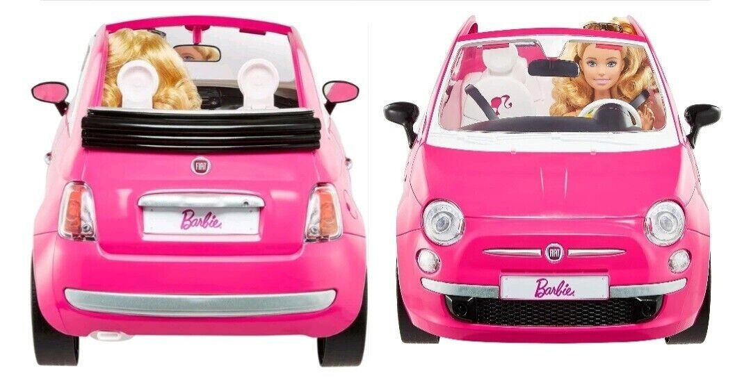 Brand New BARBIE Doll Car Set FIAT 500 Pink Convertible Mattel