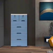 Clothes Storage Cabinet 6 Drawers & Lock &Keys Dresser Organizer 4 Wheels Blue