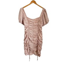 Mable Dress Womens Floral Ruched Mini Dress Sz Medium Pink Short Sleeve