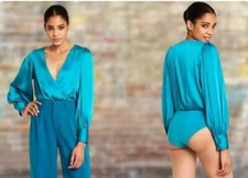 Women's Crossover Satin Bodysuit - Sergio Hudson x Target Teal Size XS