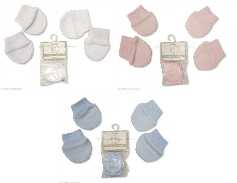 Pairs of Tiny Baby Scratch Mitten Premature Pink Blue White 100%  Cotton