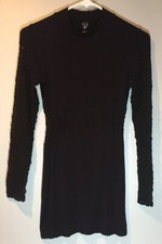 Windsor Knit Black Dress Long Lace Sleeves and Lace Waist Cutouts Size Small