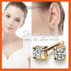9K YELLOW GOLD FILLED HALO Round STUD 3mm SIMULATED DIAMOND MENS WOMENS EARRINGS