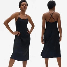 NWT Everlane Japanese Goweave Cross Back Midi Slip Dress Black Side Zip Size 00