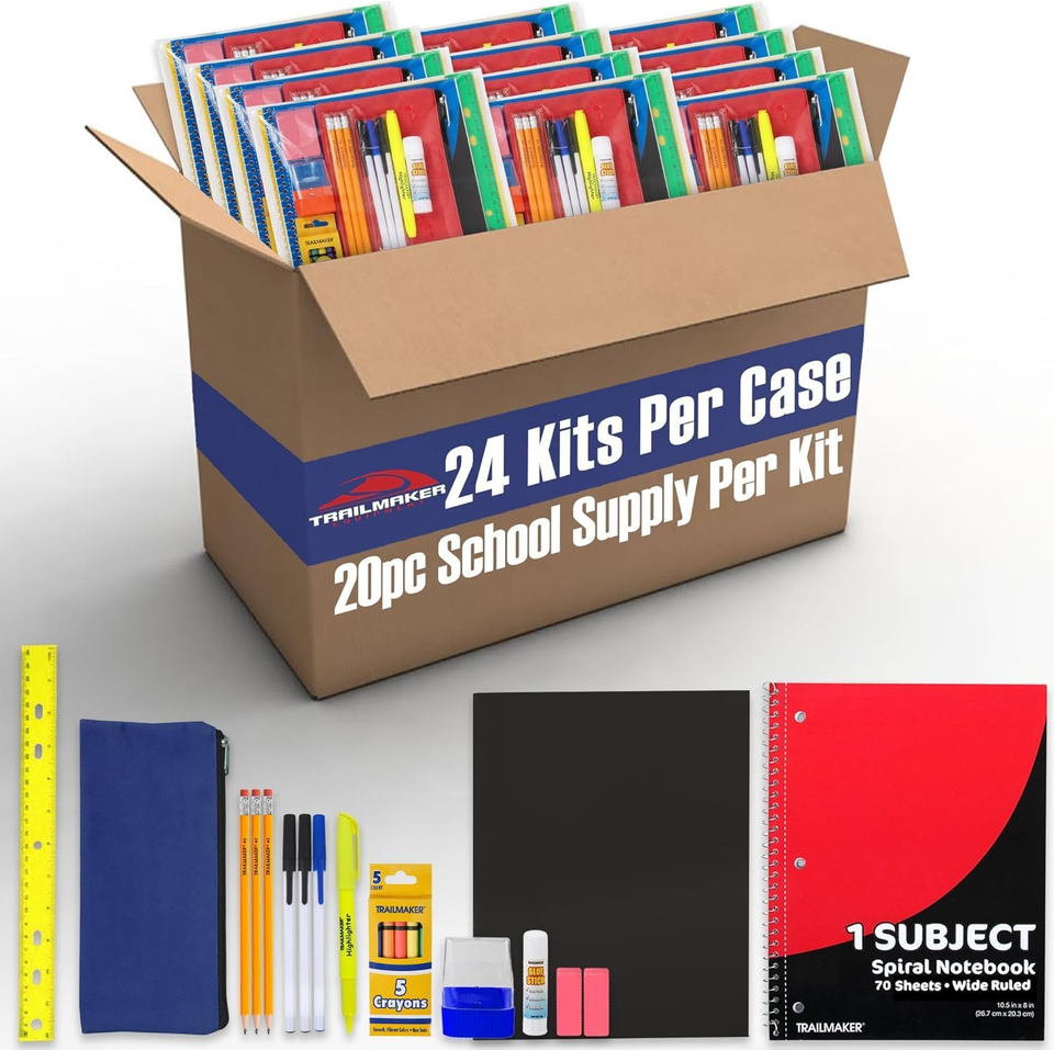 24 Pack Bulk Back to School Supplies for Kids | 20 Piece School Supply ...