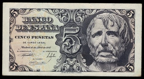 Banknote from Spain 5 pesetas 1947 Seneca 6075183