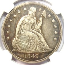 1849 Seated Liberty Silver Dollar $1 - Certified NGC AU Detail - Rare Date!