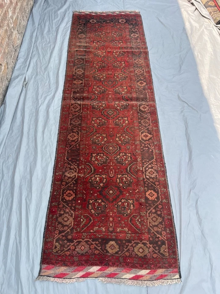 2.10 x 9.2 ft Vintage Turkoman Ersari Runner Rug Hand-Knotted Wool Entryway Rug - Image 2 of 4