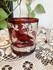 Victorian Hand Blown Glass Cordial Liqueur Cup Ruby Red Bird Design Bohemian