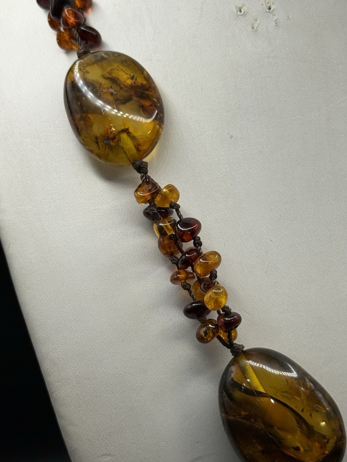 Large Bead Triple Thread Connecting Amber Necklace - image 3