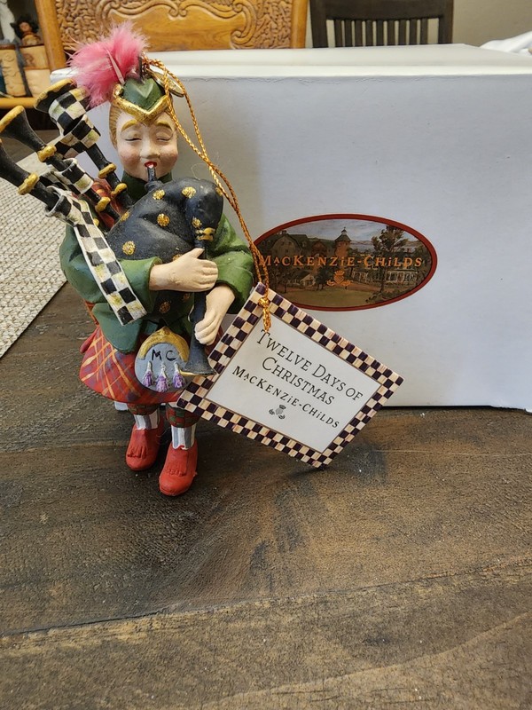 Mackenzie Childs 12 Days of Christmas Piper Piping Courtly Check Ornament 5.5"