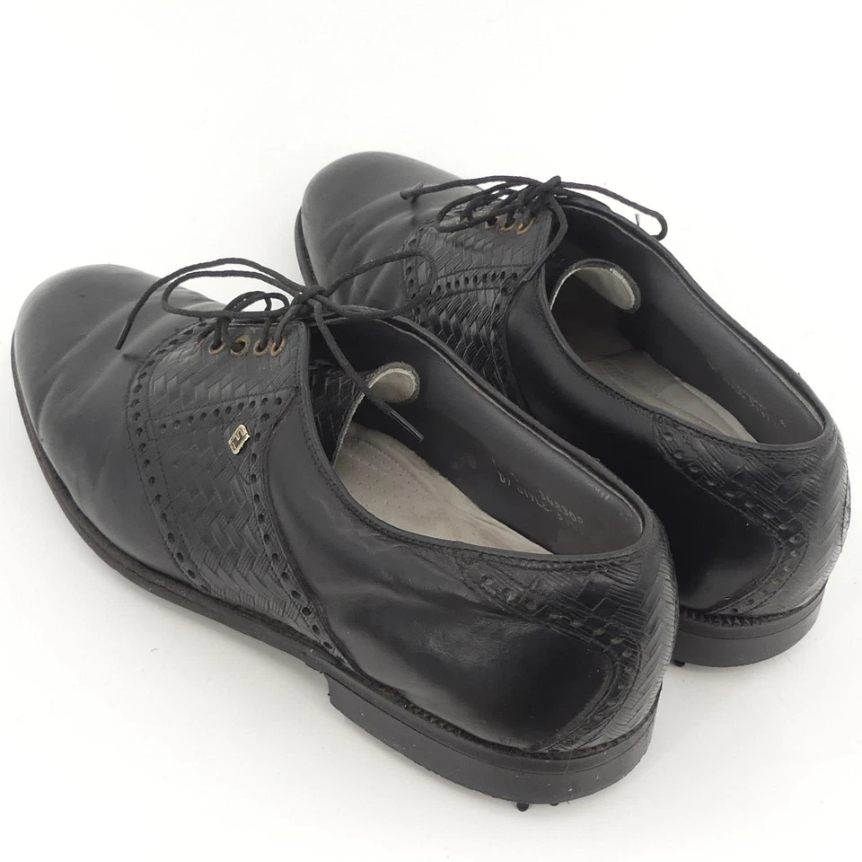 Vintage FootJoy Classics Dry Golf Shoes Mens 11 D Black Leather Woven USA Spikes - Image 2 of 4