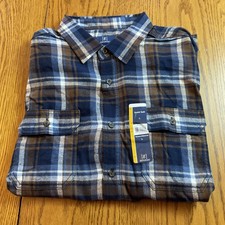George Mens Large Long Sleeve Button Up Shirt Super Soft Flannel Flap Pockets
