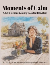 Moments of Calm Adult Grayscale Coloring Book For Relaxation: 50 Cozy Rural Scen
