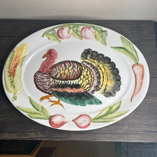 ITALIAN Turkey Platter Painted 21" Oval Italy Thanksgiving Hand Painted 3840