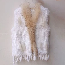 Luxury Rabbit Fur Woven Vest Raccoon Fur Collar Women's Coat Real Fur Warm Vests