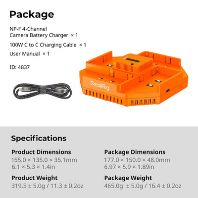 SmallRig 4-Channel Camera Battery Charger for Sony NP-F LED Display 4837